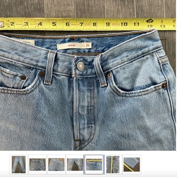 ~ SOLD ~ LN LEVI's Wedgie Light Wash Destructed Raw Hem Denim Jeans 25W, 26L - Picture 5 of 7